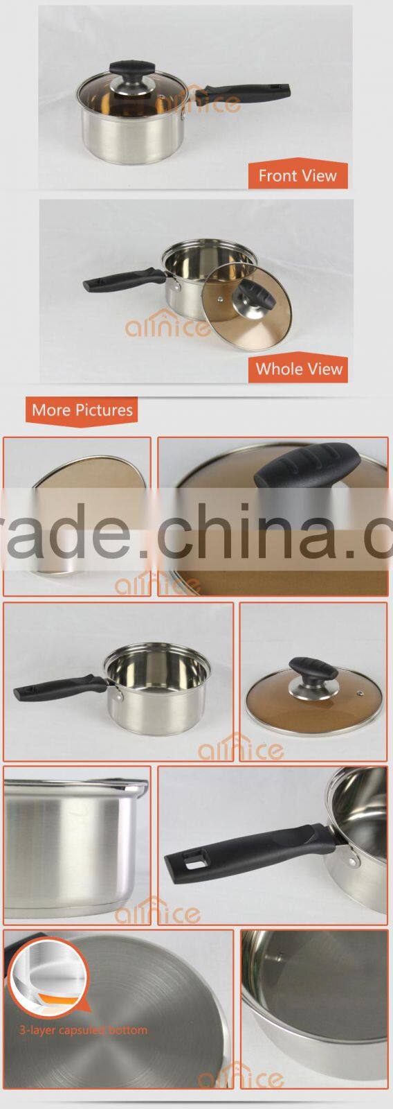 Made in China Stainless steel 5pcs Colored round shape cookware pot set