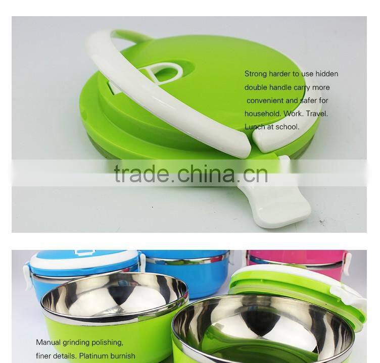 multilayer light surface round shape design insulation PP inner stainless steel tiffin box /bento box with air hole p handle