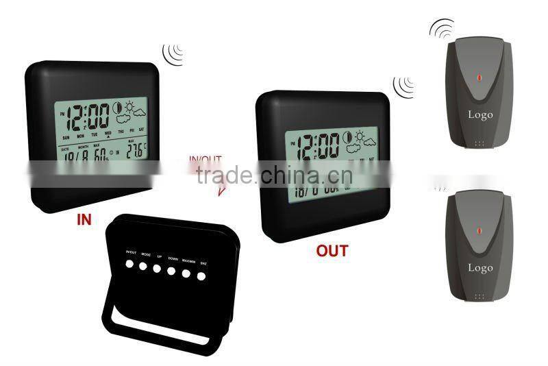 Mini cheap desktop wireless indoor outdoor weather station with LCD alarm clock meets CE and RoHS