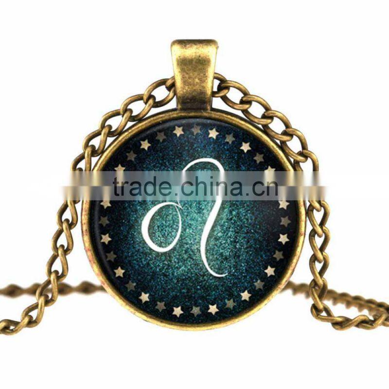 Mysterious Zodiac Glass Cabochon Pendant Necklace Glass&Alloy