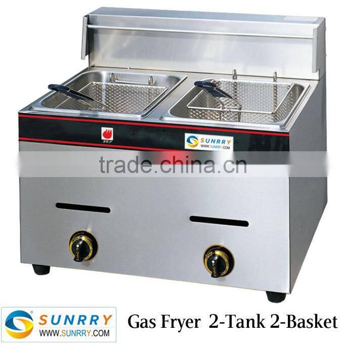 2013 Quality 2 Tanks 2 Baskets Gas Deep Fryer 5.5 Liters Per Tank Fryers Price (SY-TF5B-1 SUNRRY)