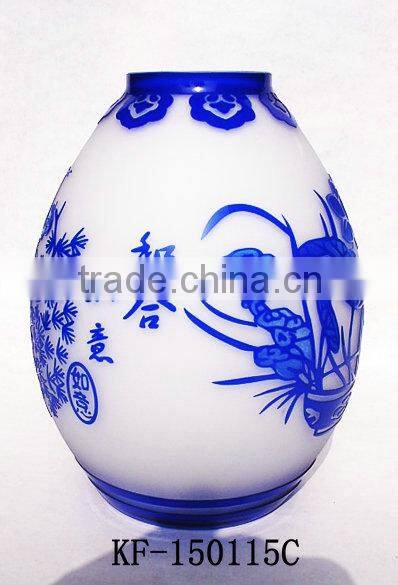 2014 Special 3D-Carved Round Blue Flower Glass Vase