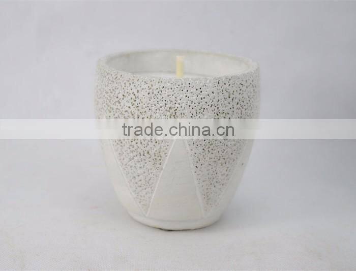 534 White unscented candle for outdoor usage stone granule in cement tank pot candles