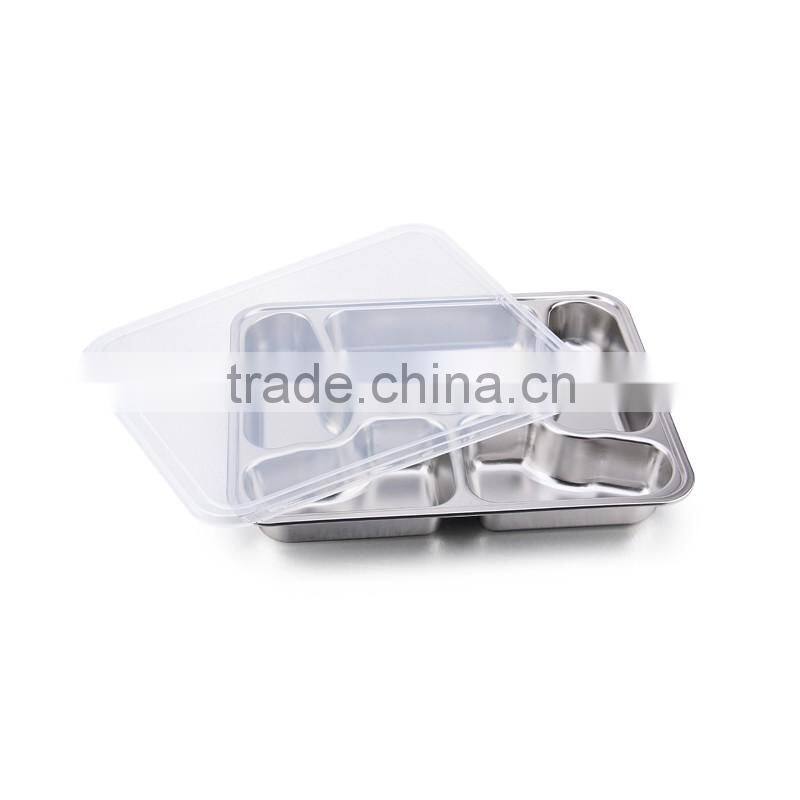 5 butterfly-shaped compartment of stainless steel serving fast food tray