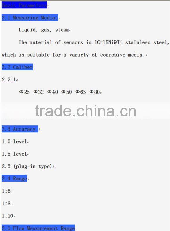 LUGB Vortex-shedding flow meter for water