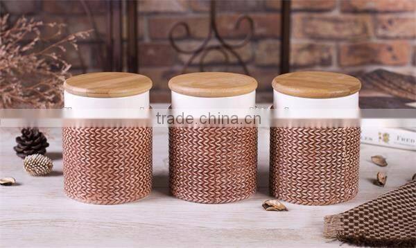 Morning Glory Decal Ceramic Tea Coffee Sugar Jars Set with Pink Lid