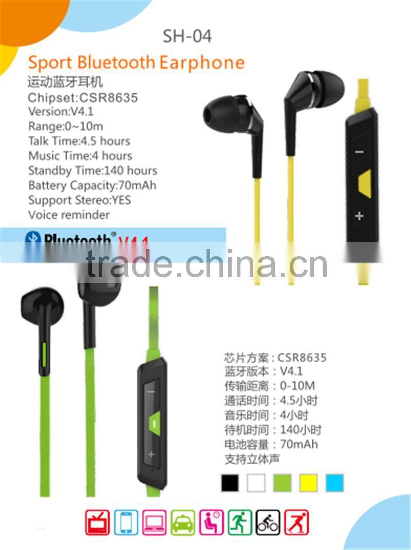 Best stylish sport bluetooth earphone V4.1 noise cancelling stereo wireless bluetooth headset for Iphone/ Xiaomi/ Huawei