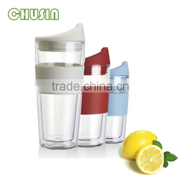 HOT selling glass mug/glass cup/coffee cup with silicone lid silicone handle wholesale