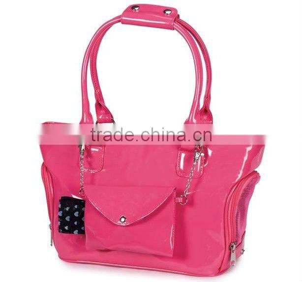 pink patent leather fashionable dog handbags/pet shoulder bags