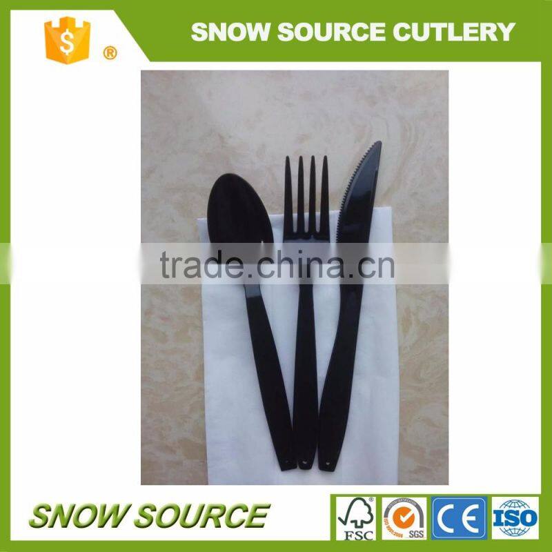 Heavy weight disposable black PS material plastic cutlery sets