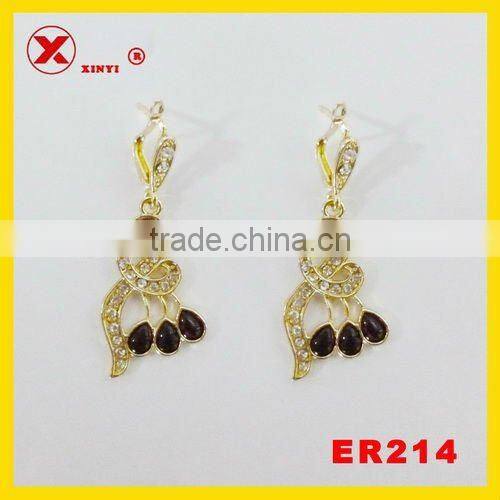 single stone cheap chinese red stone earring designs