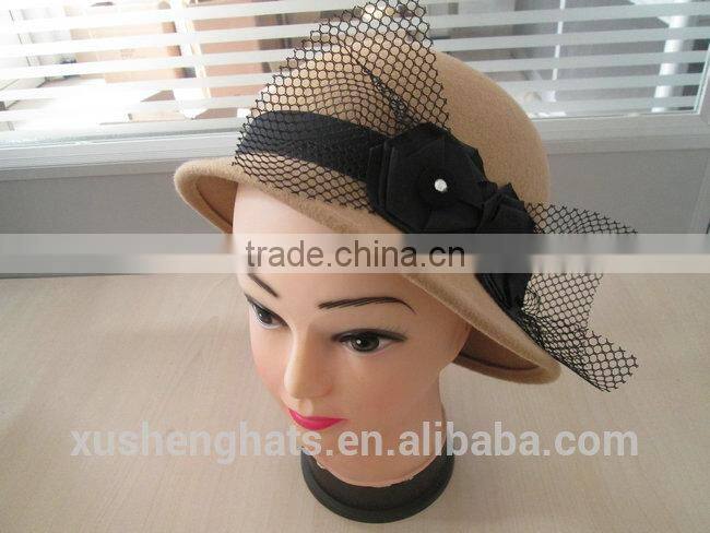 best selling cloche hat with black lace flower