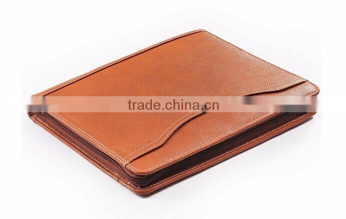Custom Multifunctional Design Leather Zipper Portfolio with Handle