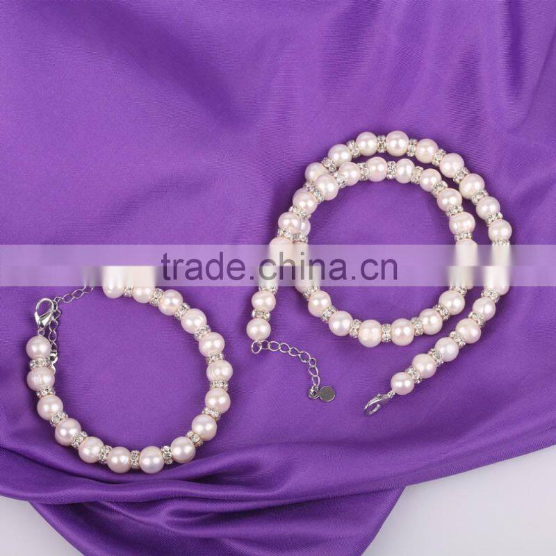 9mm A grade potato cyystal spacer fashion pearl necklaces set for women