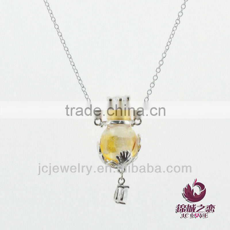Crown Shape Murano Glass Jewelry Set, Essential Oil Perfume Glass Pendants Necklace Murano Glass Bottle With Alloy Jewellery