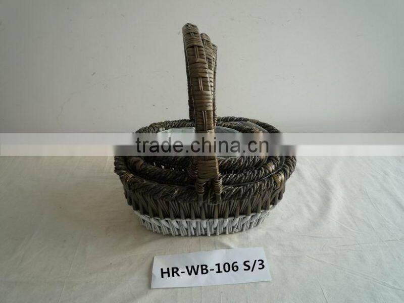 cheap oval empty storage willow basket with handles and liner