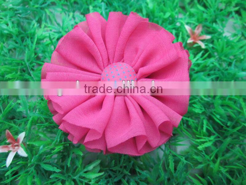 Hot Sell Children Hair Accessories 2.4"Solid Chiffon Flower with Polka Dot Button for Kids Hair Accessories IN STOCK