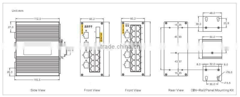 16 Port 10/100Base Din-rail Managed Industrial Ethernet Switch Broadcom program for Rail and Metro Automation