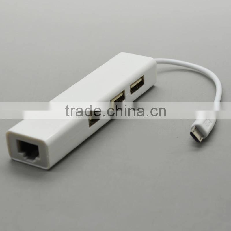 with 3 port USB2.0 HUB Mini USB Micro usb usb2.0 to Ethernet ports 20cm cable rj45 male adapter lan card ,Chip: 88772C