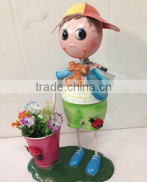 2015 newest design girl boy garden decoration metal girl flower pot metal bog flower pot metal flower pot