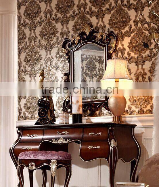 Palace Princess Desser and Stool, Wood Carved Dressing Table and Chair, European Bedroom Furniture Dresser Set (BF01-ML032)