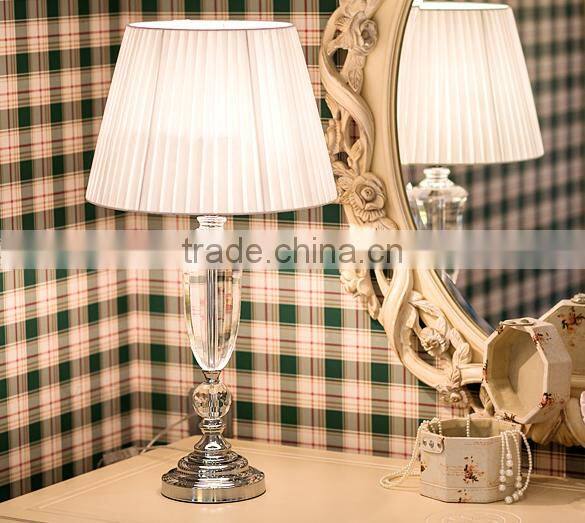 Silver plated metal lampstand clear K9 crystal carving table lamp with fabric lampshade