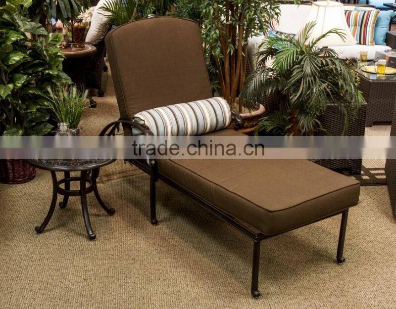 Antique Cast Aluminum Chaise Sun Lounge with cushions and wheels