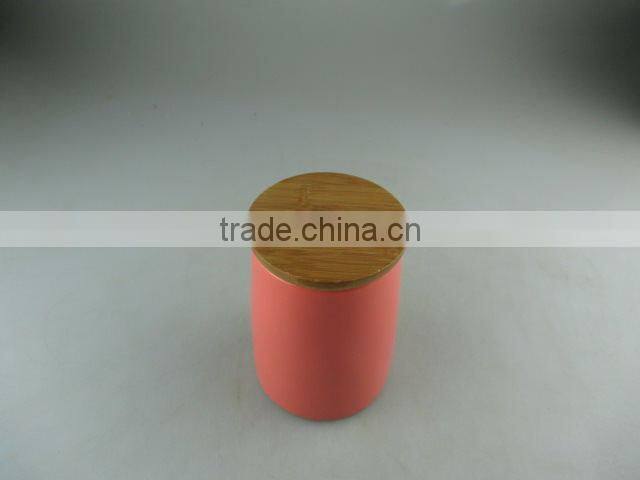 Stocklot glaze ceramic canister/pot with wooden lid in cheap price