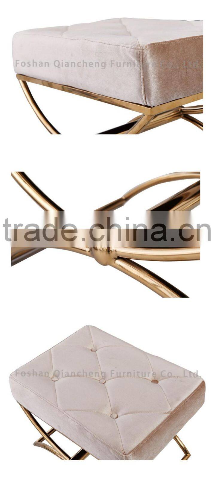 white velvet leisure chair with bent rose golden stainless steel base