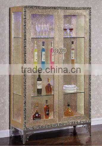 Luxury hot sale golden glass stainless steel new design wine display cabinet