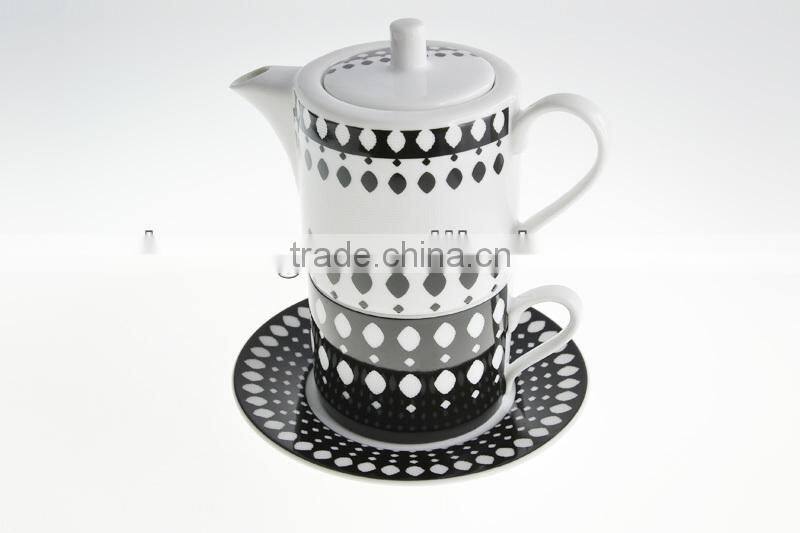 High Quality Porcelain Modern Black And White Dotted Pattern Teapot Set With Mugs And Saucers Set WS1059-CF021-231-1/s