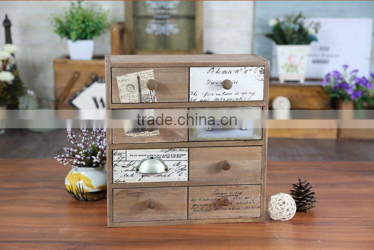 Zakka grocery retro wooden four drawer desktop storage box