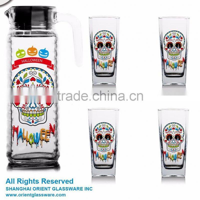 1000ml halloween/animal /fllower color printing jug and 6pcs cups set