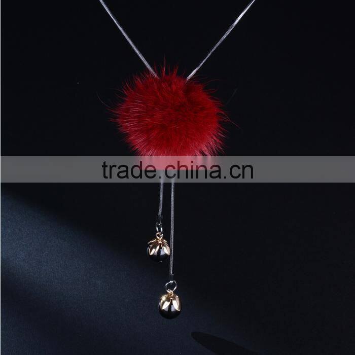 hot new Korea pompon necklace mink fur ball long sweater necklace for antumn winter