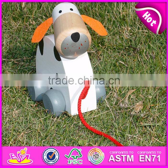 New Kid Cute Wooden Dog Pull Line Toy,Animal design wooden pull toy for kids,Wooden pull and push toy for children W05B095