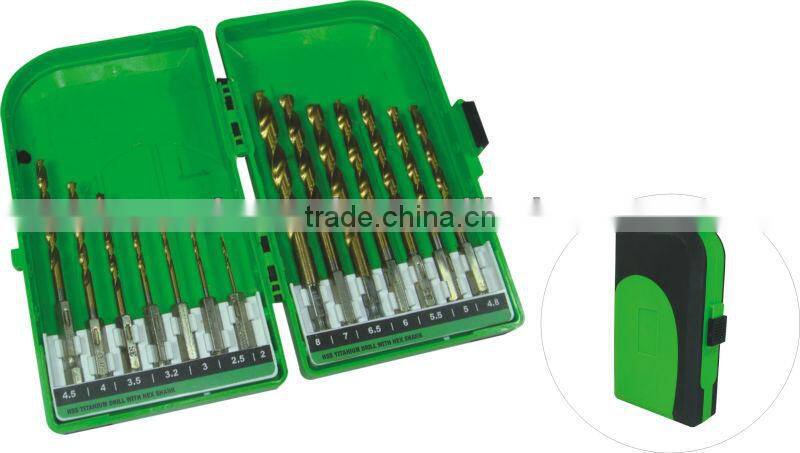 14 piece hex shank twist drill set in plastic case