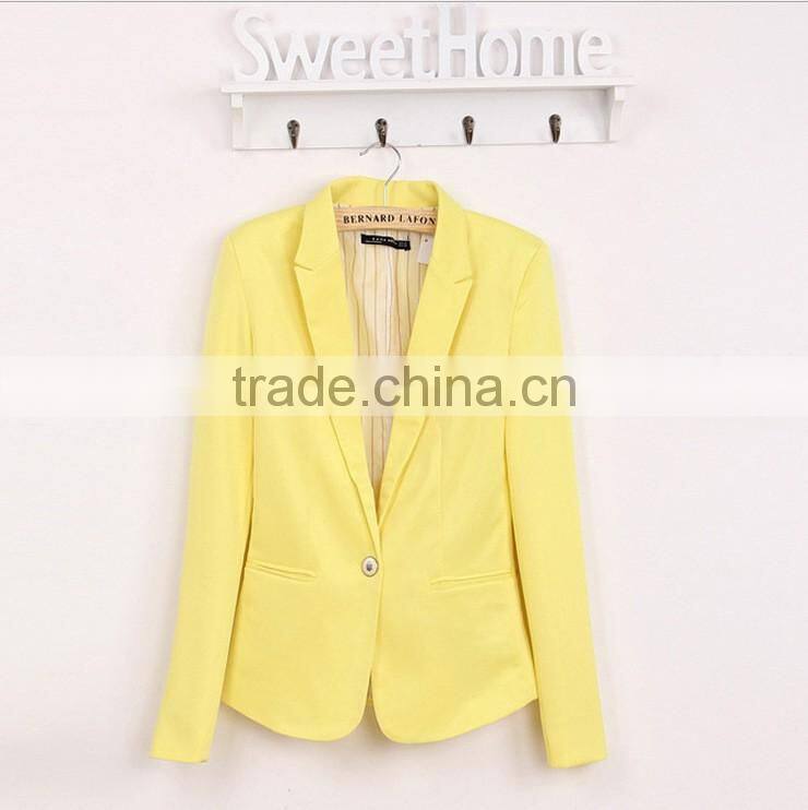 2016 Hot Sale Women Elegant Ladies Fashion Blazer Design ,Pure Colour Pink Women Blazer
