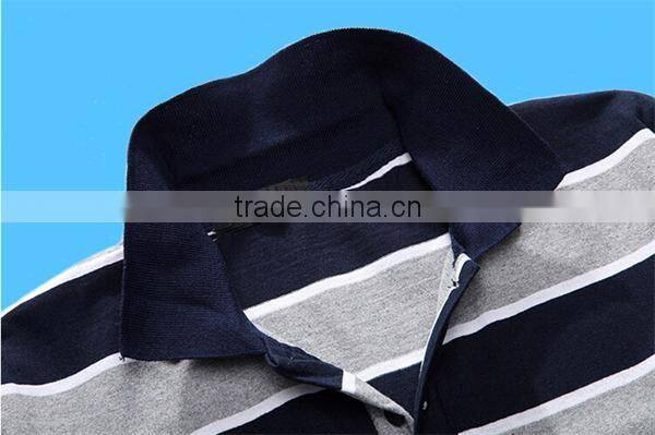 2016 new model 100% cotton mens` short sleeve strip polo shirt with rib collar