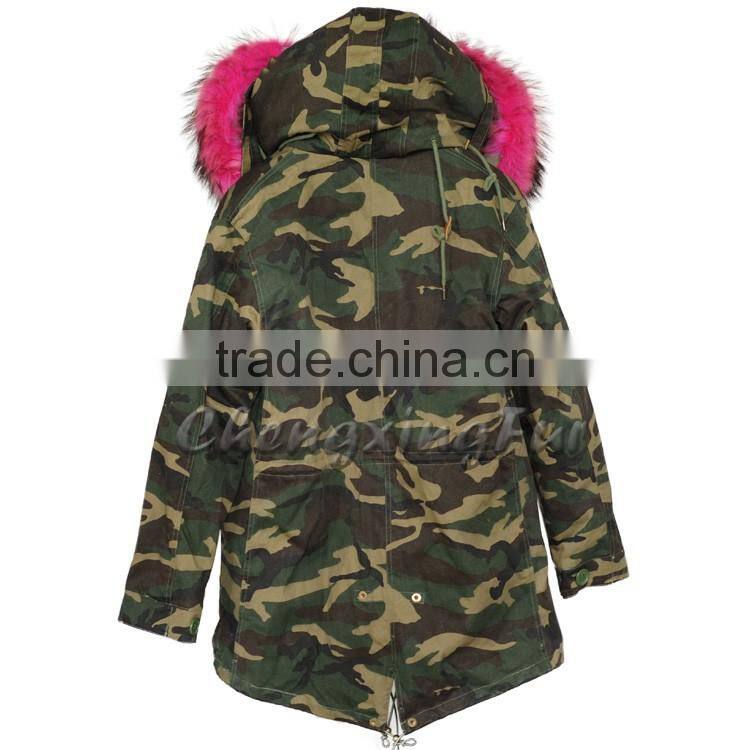 CX-G-P-11 Hot Selling Fur Coat Factory Raccoon Collar Fake Fur Parka Coat