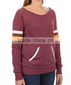 Juniors Wideneck Sweatshirt with Bold Contrast Arm Stripes Soft Tri-Blend Pullover Sweatshirt Womens Plain Raglan Sweatshirt