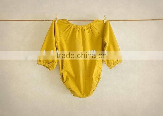 0-24M Baby Clothes Wholesale Toddler Plain Yellow Jumpsuit Baby Girls Cotton Long Sleeve Romper