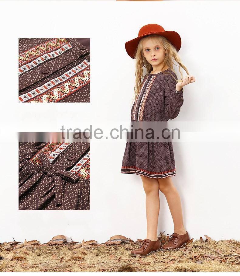 fall boutique girl clothing vintage long sleeve 100% cotton casual girl child dress custom high quality