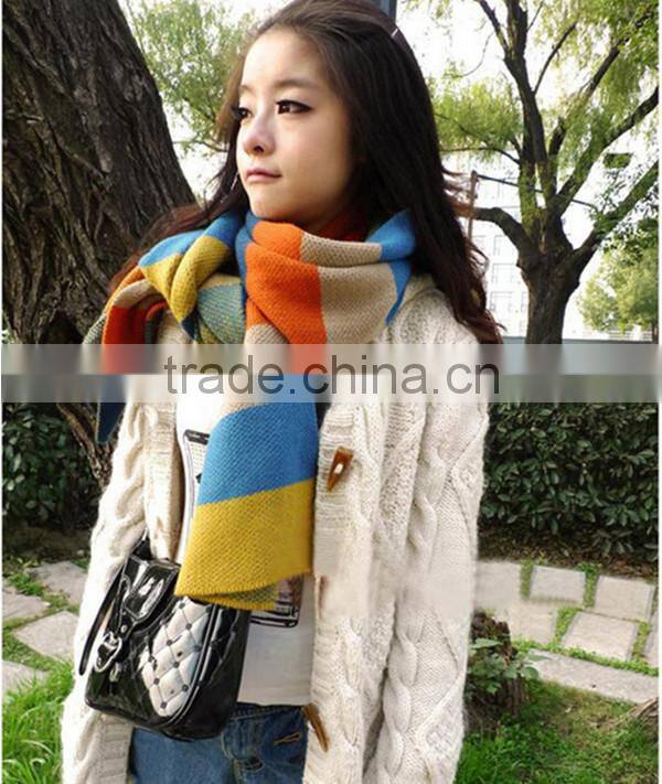 High quality colorful stripe long 180cn wool women autumn and winter wear rainbow knit scarf fashion
