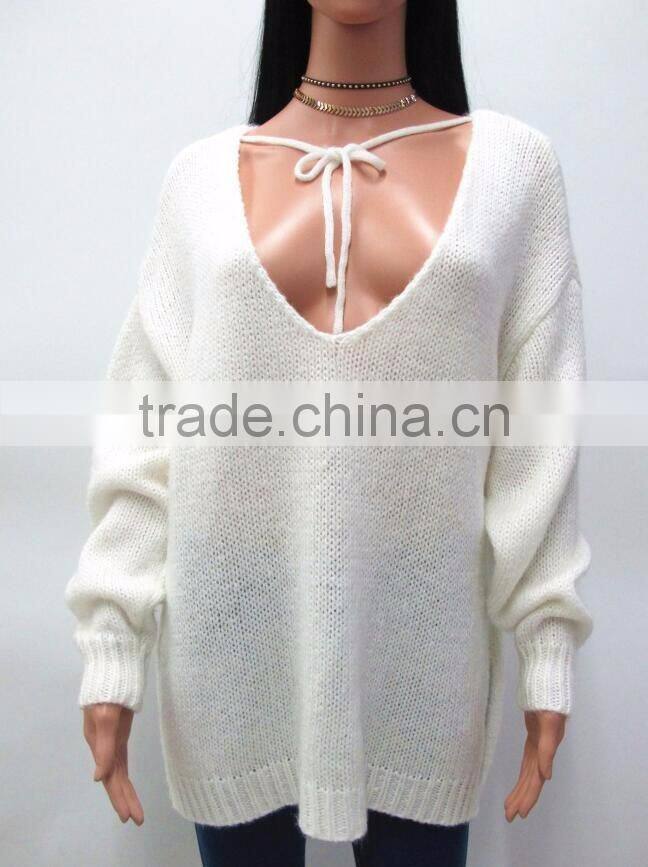 Runwaylover New Design 2017 Ladies Fashion Backless Wool Pullover Sweaters