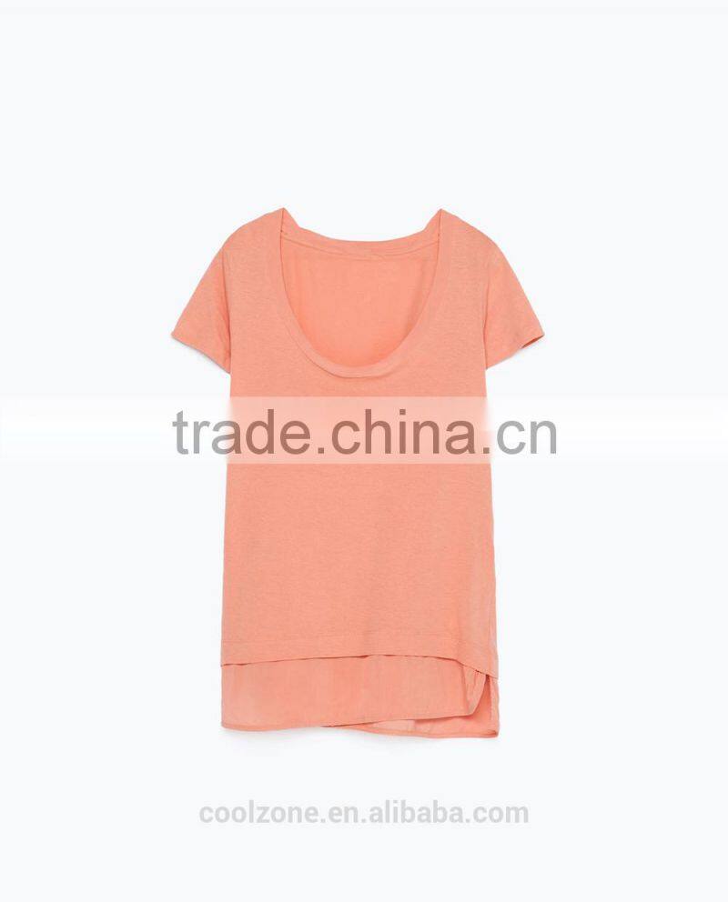 New style short sleeve round neck combined hem stringer tank top wholesale