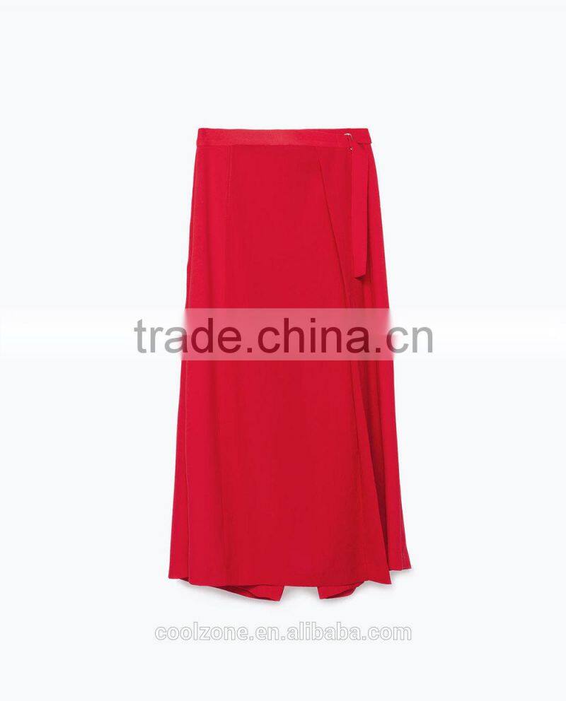 100% Polyester buckle waist sarong long skirt with loose cut design