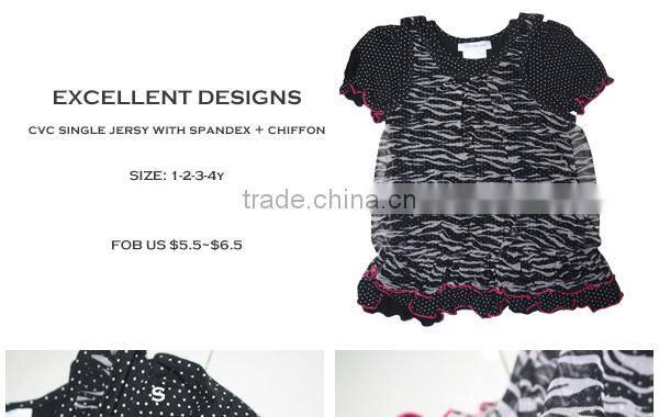 Wholsale new summer fashion style black cvc floral chiffon bonny mini kids girls fake two piece t shirt