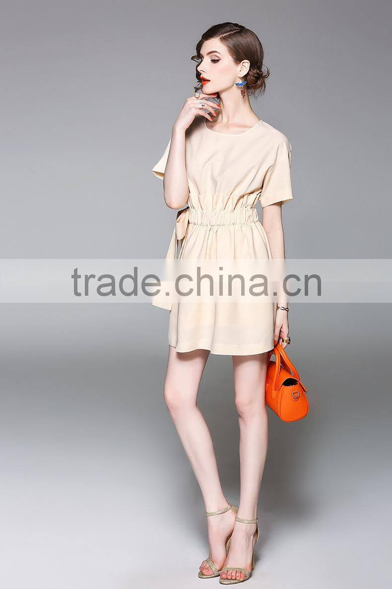 New Dresses Women Clothes Elegant Fashion Middle Sleeve round collar With Elastic Waist Dresses