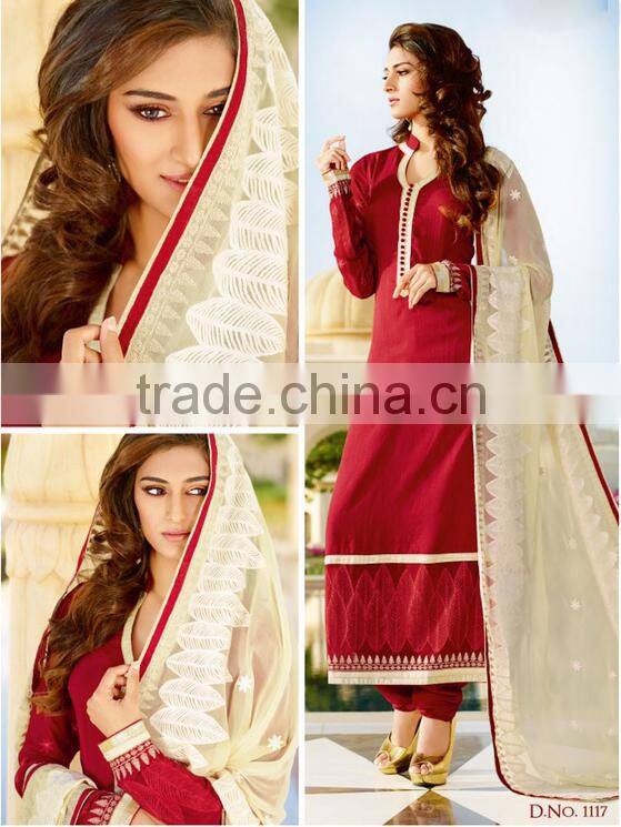 Amazing Deep Pink Color Long Straight Cut Bottom net Border Designer Semi Stitch Salwar Kameez