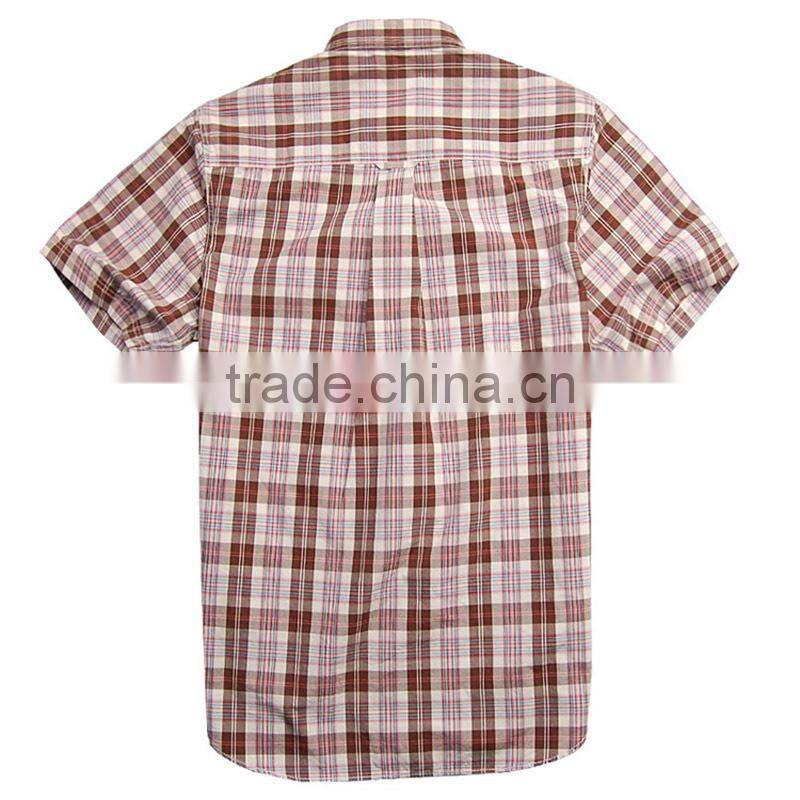 2017 blouse short sleeve shirt for men boys fancy shirts gingham pattern